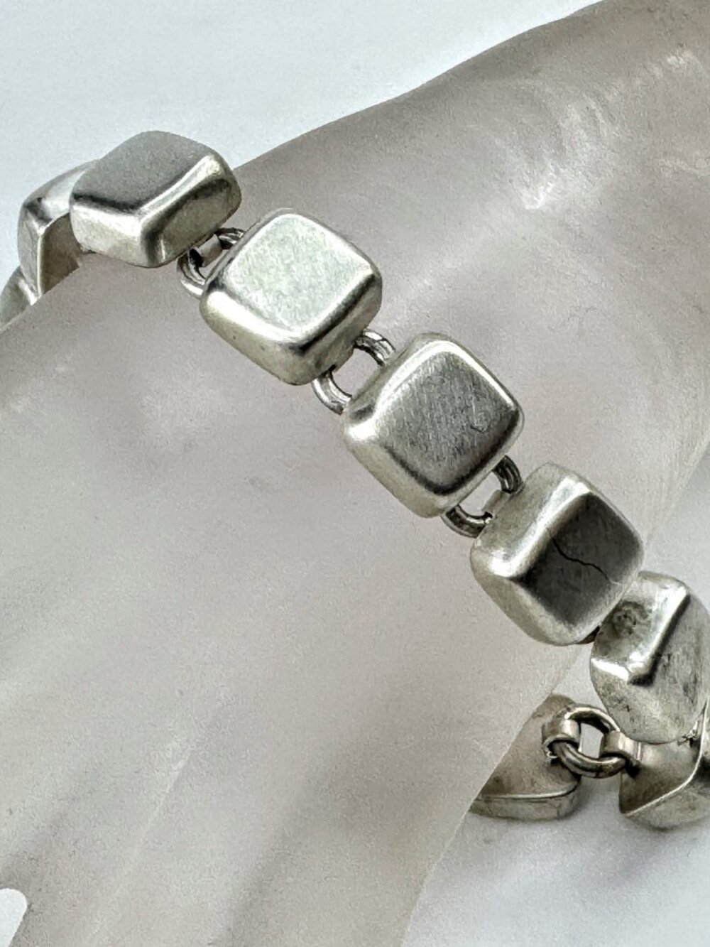 Heavy Sterling Silver Square Pillow Link Toggle Bracelet 7" 40.3g JR2075